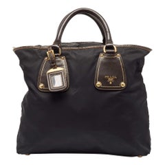 Prada Black Tessuto Nylon and Leather Zip Tote