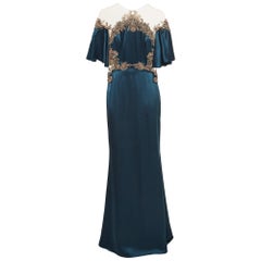 MARCHESA VOYAGE Blue Crystal Embellished Silk Satin Gown S