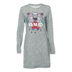Kenzo - Robe pull brodée de tigres en maille grise L
