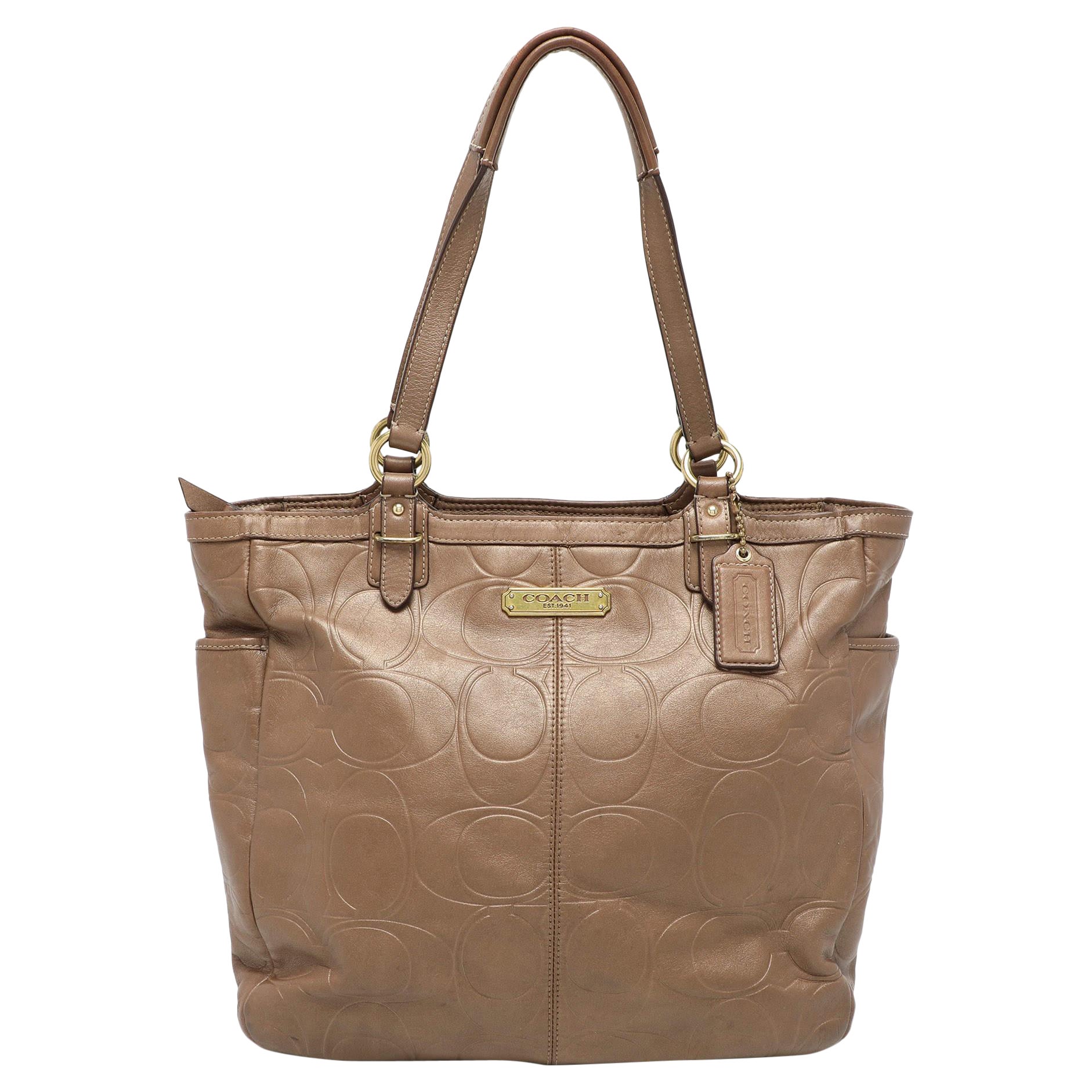 Coach Brown Embossed Leather South Tote For Sale