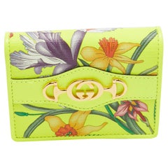 Gucci Neon Yellow Floral Print Canvas and Leather Zumi Card Holder