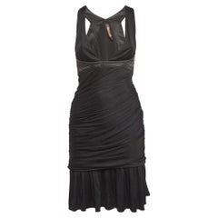 Roberto Cavalli Black Stretch Crepe Ruche Midi Dress S