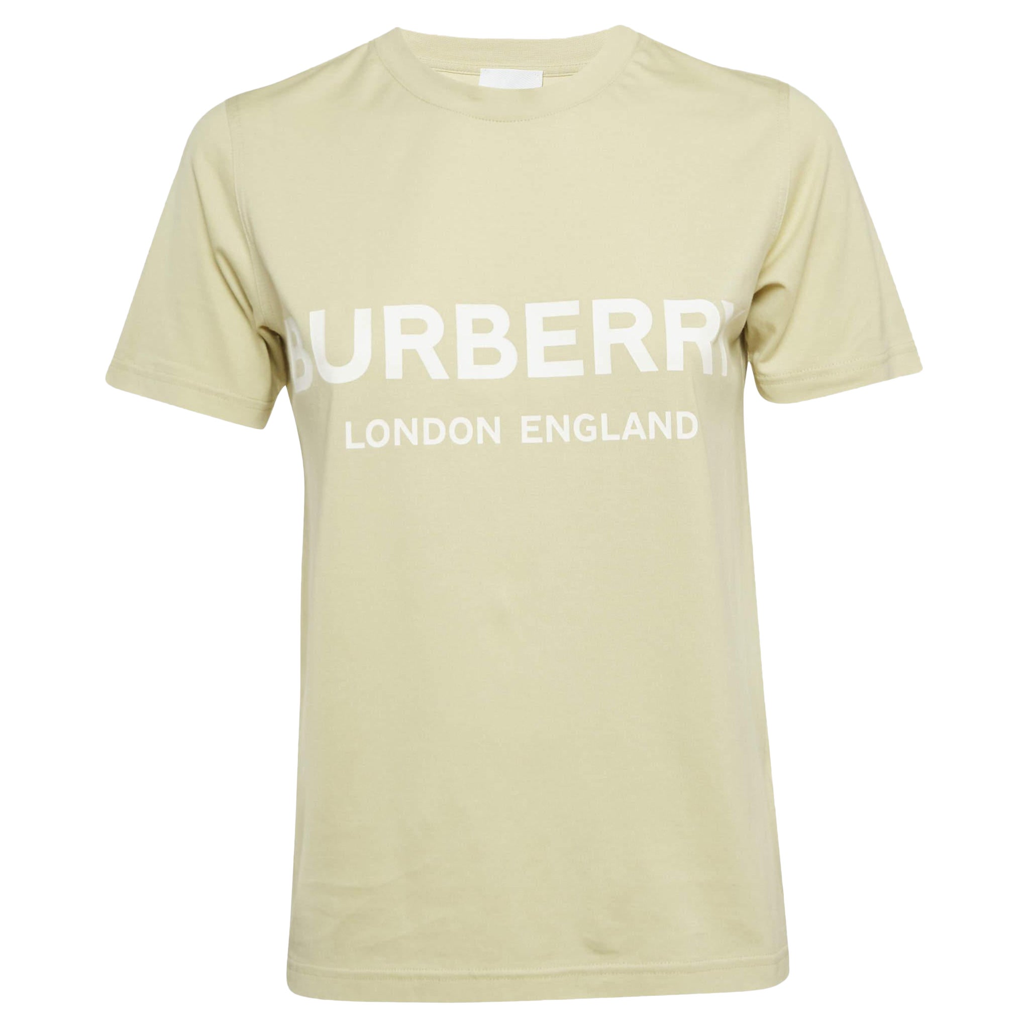 Burberry Sage Green Logo Print Jersey Crew Neck T-Shirt S For Sale