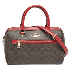Coach Red/Brown Signature Coated Canvas Rowan Boston Bag
