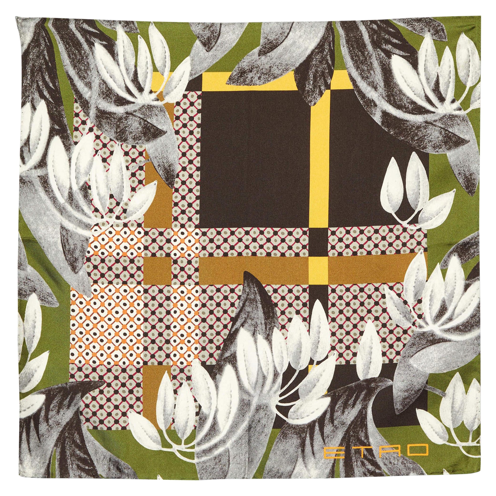 Etro Green/Grey Printed Silk Pocket Square