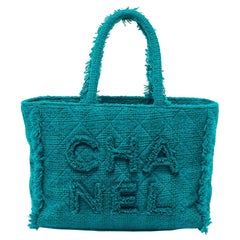 Chanel Green Tweed Medium Shopper Tote