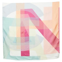 Chanel Multicolor Stacked Logo Print Silk Square Scarf