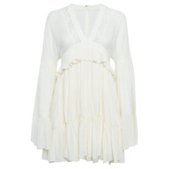 Saint Laurent Paris Off-White Silk Ruffled Mini Dress S