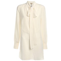 Burberry Cream Silk Neck Tie Long Sleeves Top S
