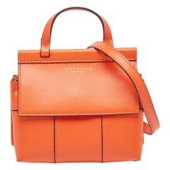 Tory Burch Orange Leather Mini Block-T Satchel