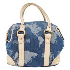 Alviero Martini 1A Classe Blue/Beige Denim and Leather Boston Bag
