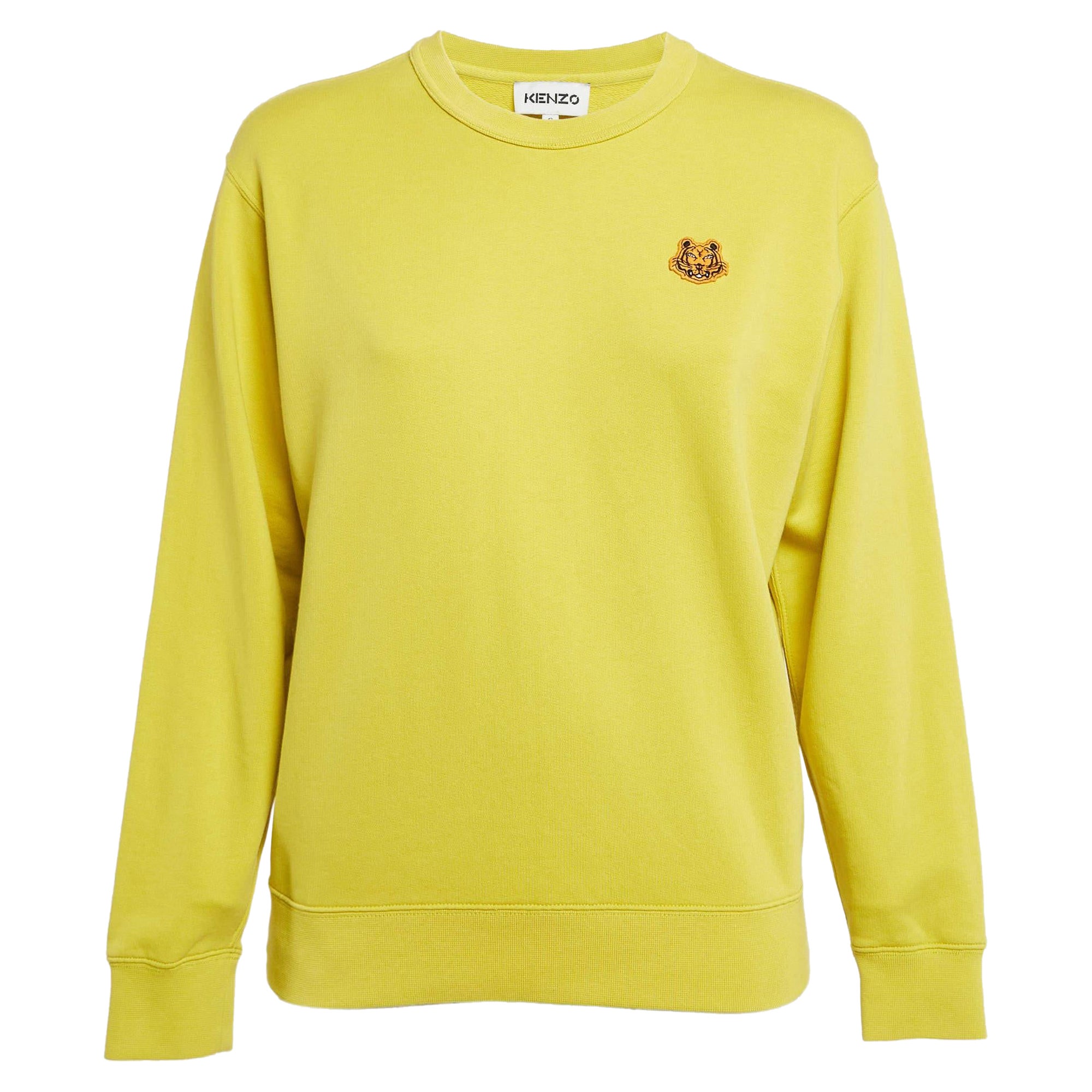 Kenzo Yellow Tiger Applique Cotton Knit Sweatshirt S