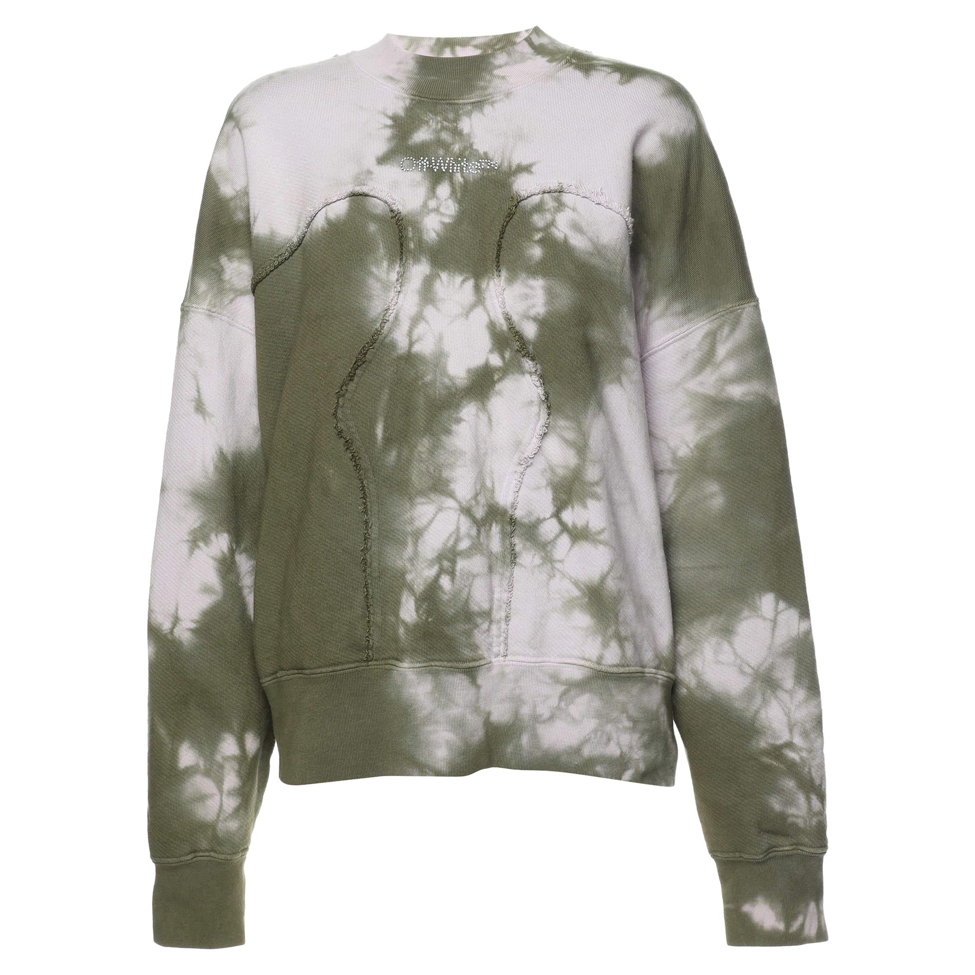 Off-White Green Tie Dye Cotton Knit Crew Neck Sweatshirt XS