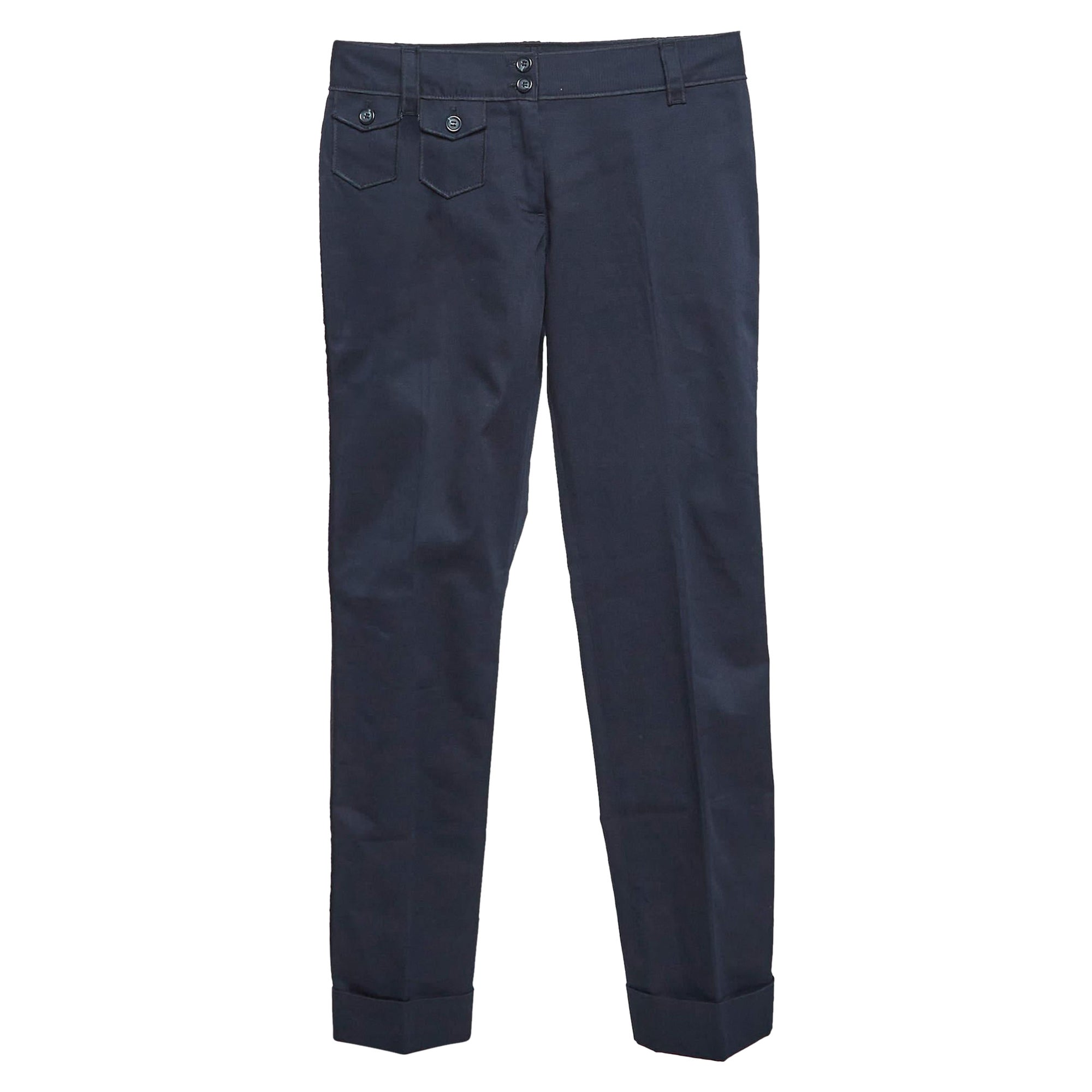 Dolce & Gabbana Navy Blue Gabardine Cropped Trousers S For Sale