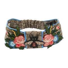 Gucci Brown Guccissima Bee & Floral Appliqu&eacute; Silk Headband