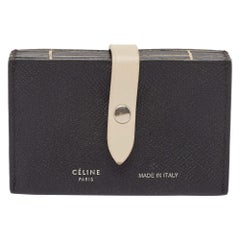 Porte-cartes accordéon en cuir noir/beige de Celine