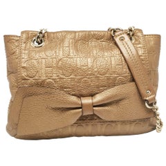 Carolina Herrera Gold Monogram Leather Audrey Shoulder Bag
