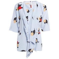Marni Purple Printed Silk Ruffled Top M