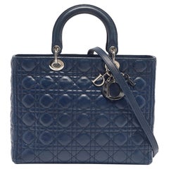Dior Dark Blue Cannage Leather Large Lady Dior Tote