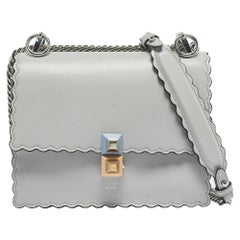 Fendi Light Blue Leather Mini Scalloped Kan I Shoulder Bag