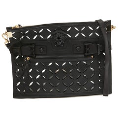 Versace Black Lasecut Leather and PVC Medusa Shoulder Bag