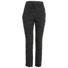 Chanel Black/Green Tweed Logo Badge Detail Trousers S