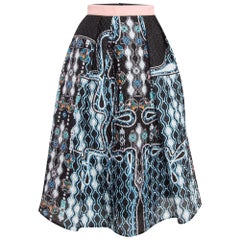 Blauer/Multicolor bedruckter Midirock aus Krepp von Peter Pilotto S