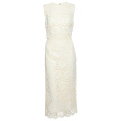 Dolce & Gabbana Cream Floral Lace Midi Dress S