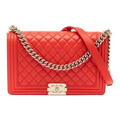 Chanel Red Quilted Leather New Medium Boy Bag