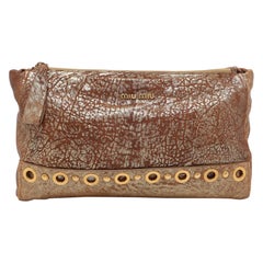 Miu Miu Gold/Brown Textured Leather Clutch