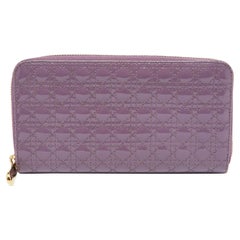 Dior Purple Cannage Patent Leather Lady Dior Zip Around Wallet