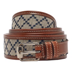 Gucci Beige/Brown Diamante Canvas and Leather Buckle Belt 105 CM