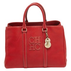 CH Carolina Herrera Red Grained Leather Matteo Tote