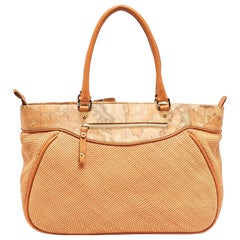 Alviero Martini 1A Classe Orange Geo Print Coated Canvas Woven Leather Zip Tote