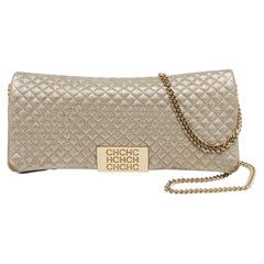 CH Carolina Herrera Metallic Gold Quilted Leather Flap Clutch