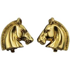 Vntage Hermes Gold Plated Horse Earrings 12