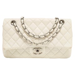 Chanel White Quilted Leather Medium Classic Double Flap Bag