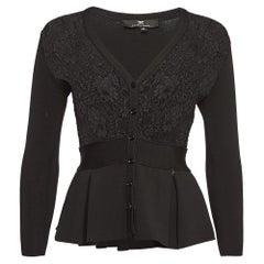 Elisabetta Franchi Black Lace and Knit Pleated Cardigan M