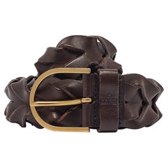 Gucci Brown Braided Leather Buckle Belt 90 CM
