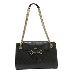 Gucci Black Guccissima Leather Large Emily Chain Shoulder Bag