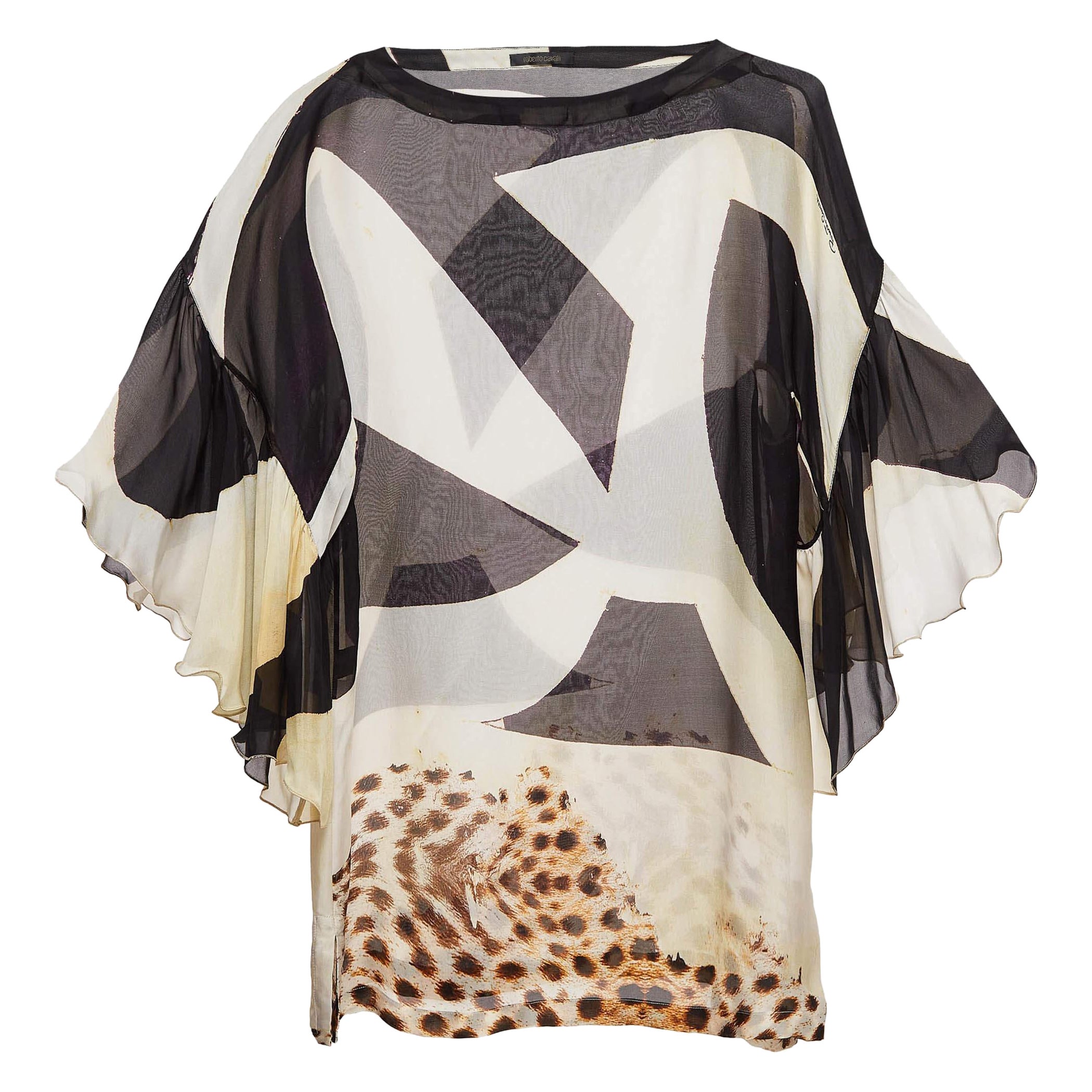 Roberto Cavalli Multicolor Printed Flared Sleeves Top S