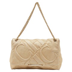 CH Carolina Herrera Borsa a tracolla in pelle trapuntata oro con patta e catena