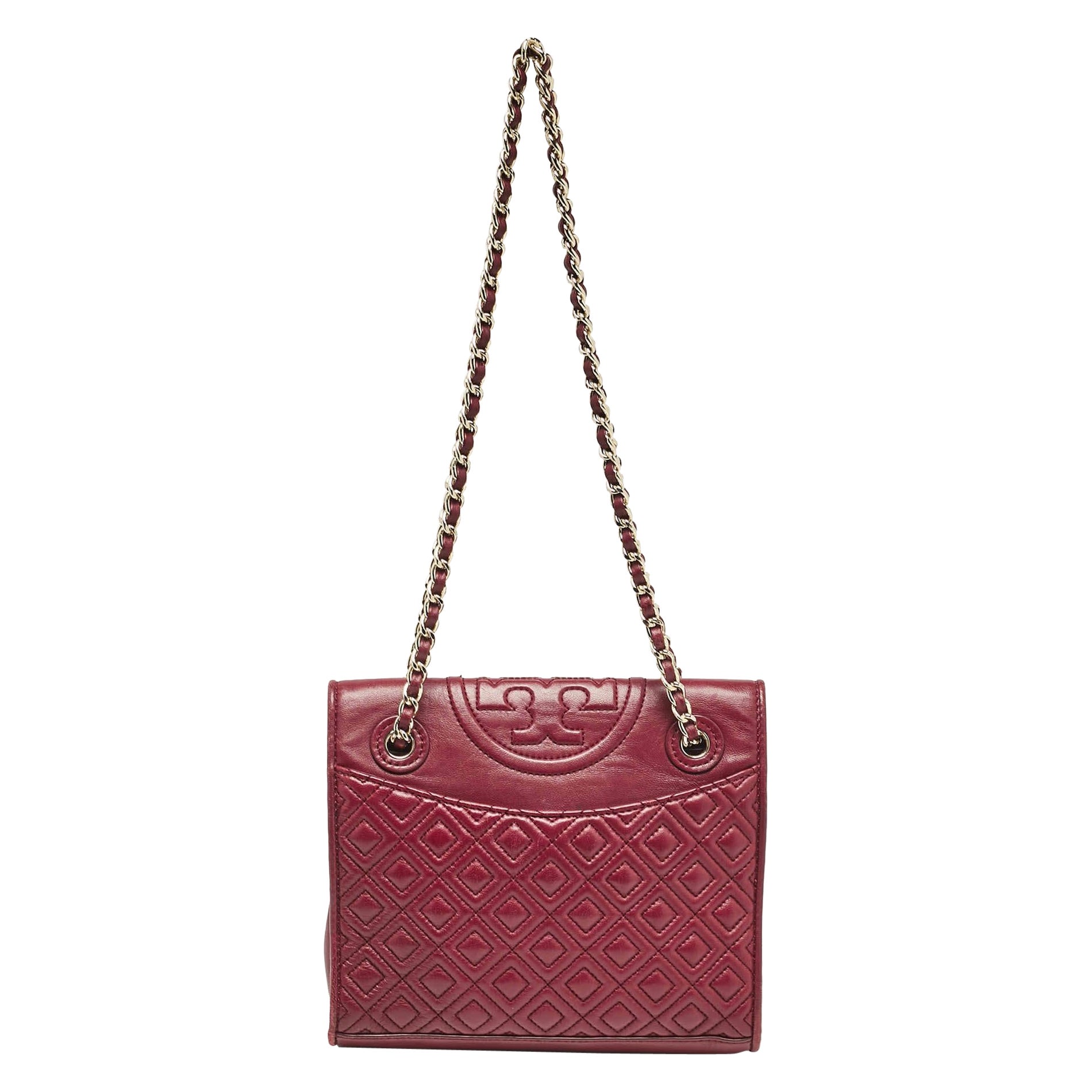 Tory Burch Burgundy Leather Fleming Shoulder Bag For Sale