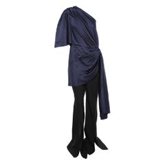 Solace London Blue/Black Textured Crepe One Shoulder Jumpsuit L