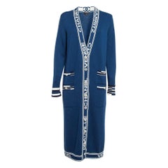 Chanel Blue Logo Patterned Cashmere Knit Cardigan M