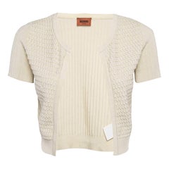 M Missoni Cream Patterned Rib Knit Crop Cardigan M