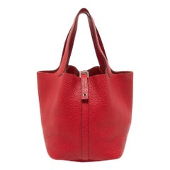 Hermes Rouge Garance Taurillon Clemence Leather Picotin Lock 22 Bag