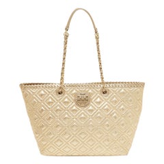 Tory Burch Gold Quilted Leather Marion Tote