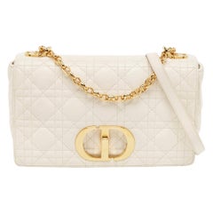 Dior White Cannage Leather Medium Caro Shoulder Bag