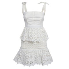 Self-Portrait White Lace Tiered Off-Shoulder Mini Dress S